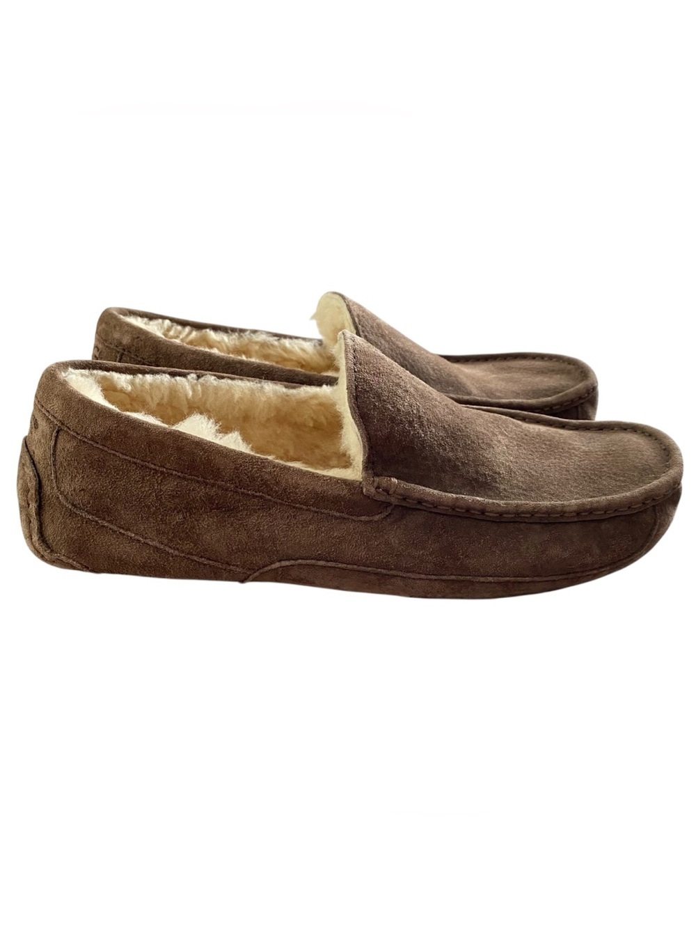 UGG Mens Ascot Moccasin Slippers Espresso Brown Suede Loafers Size 10 (Estimate)
